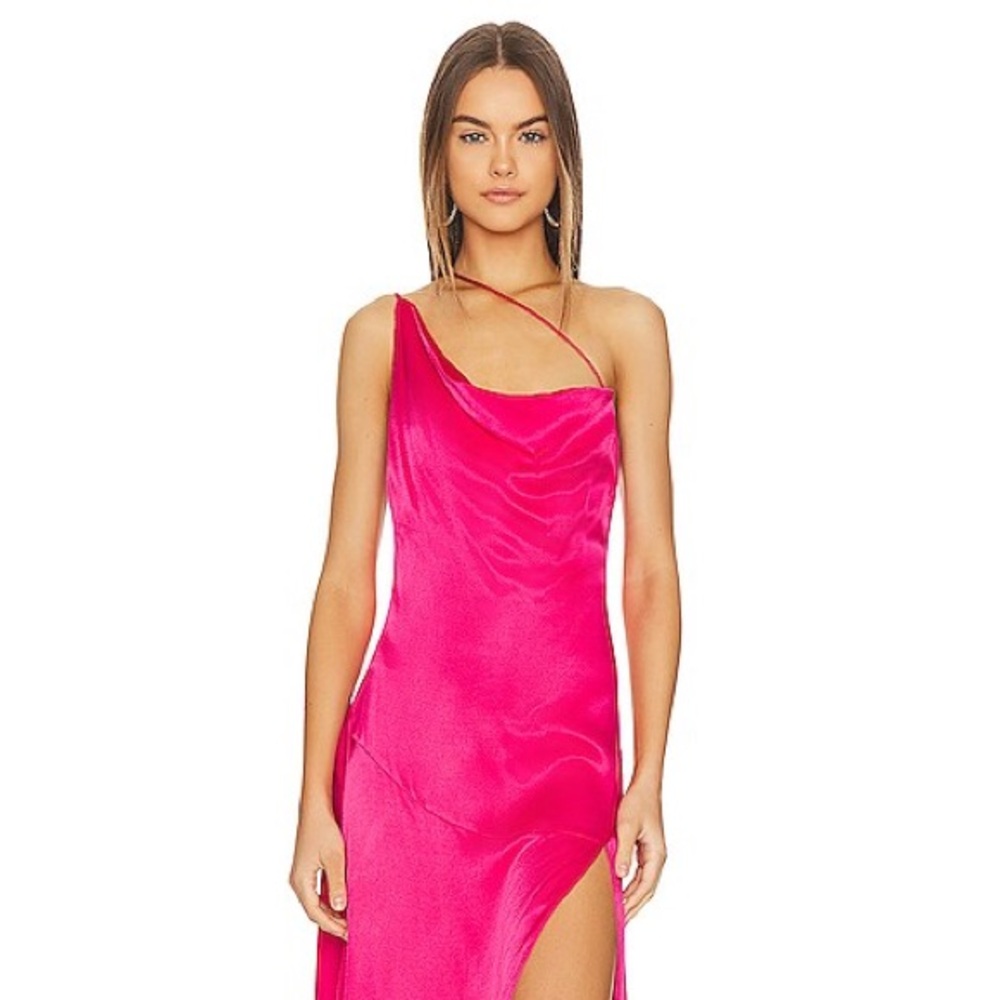 Elliatt Belmont Hot Pink Satin Maxi Dress with Slit - Picture 2 of 4